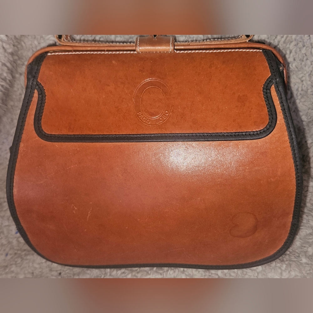 Paco Lobo Cognac Leather Black Nylon Crossbody Bag Adjustable Strap Purse